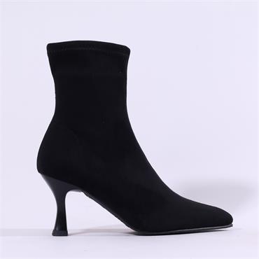 Miss Elastic High Heel Point Ankle Boot - Black